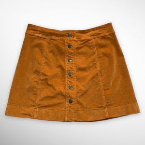 Madewell Velveteen Burnt Orange A-Line Mini Skirt - Button-Front Edition, Size 8